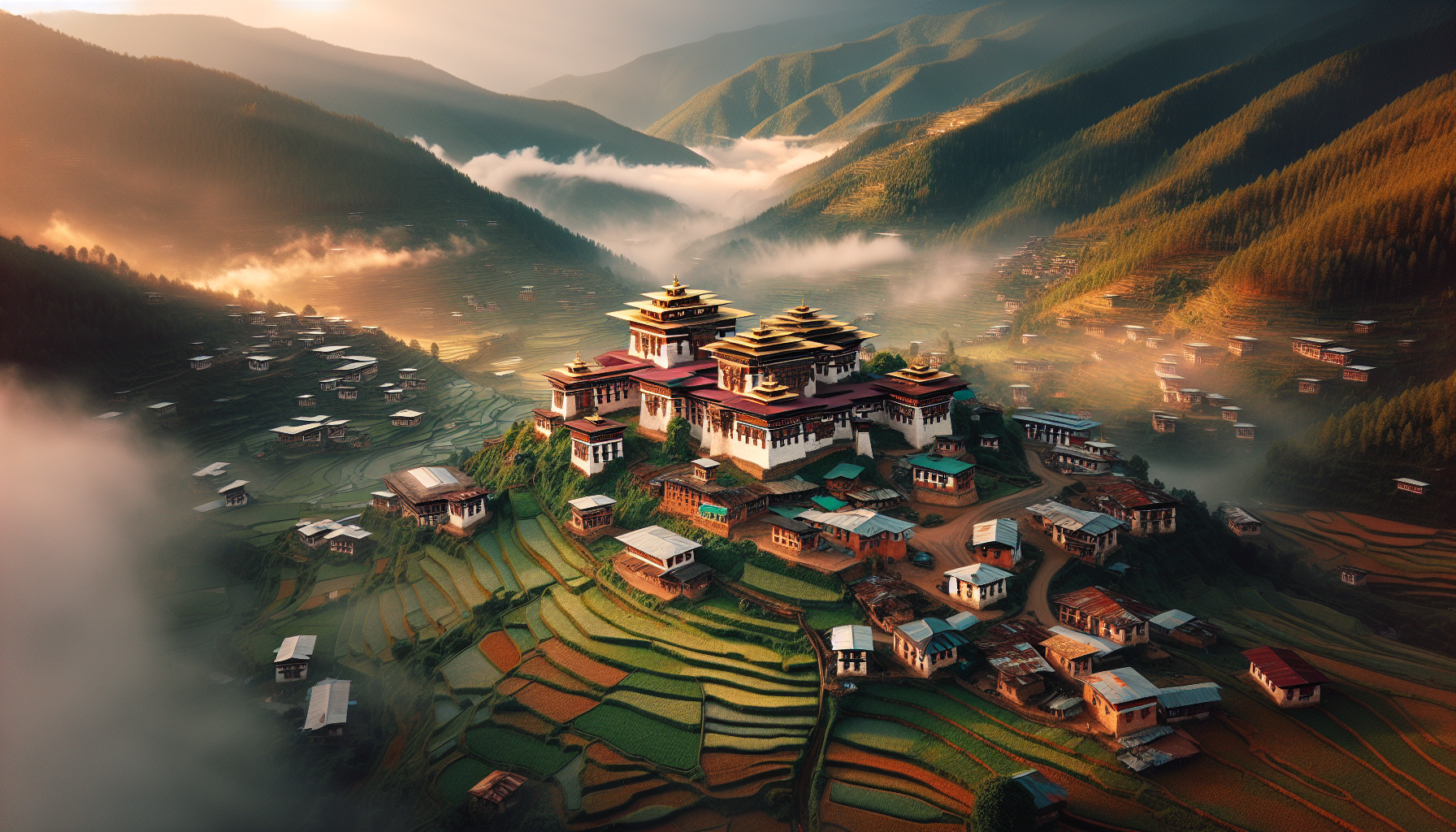 Бутан сохраняет традиционную архитектуру и сельский уклад.