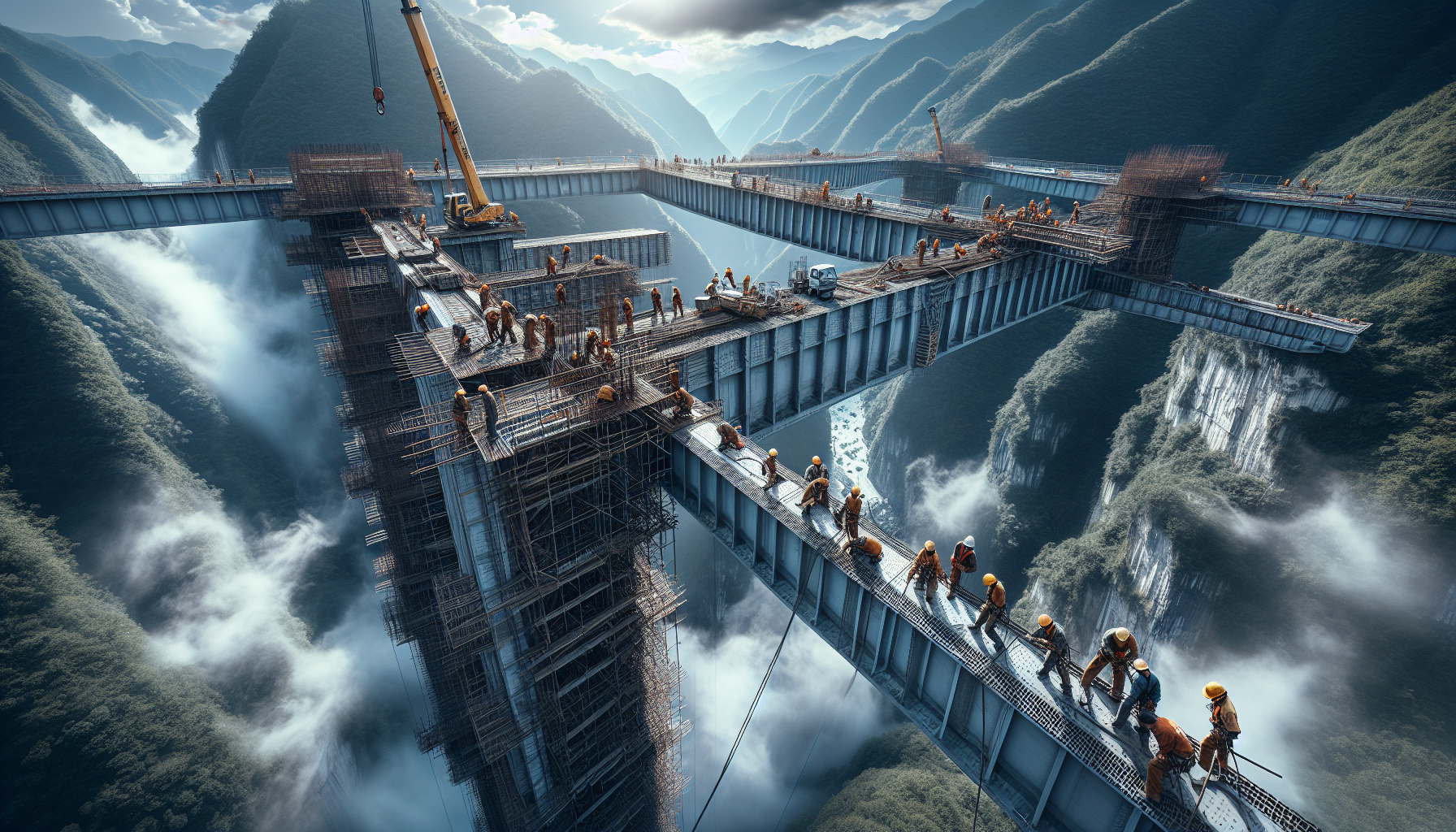 Строительство моста в ущелье Хуадзян — работа на головокружительной высоте