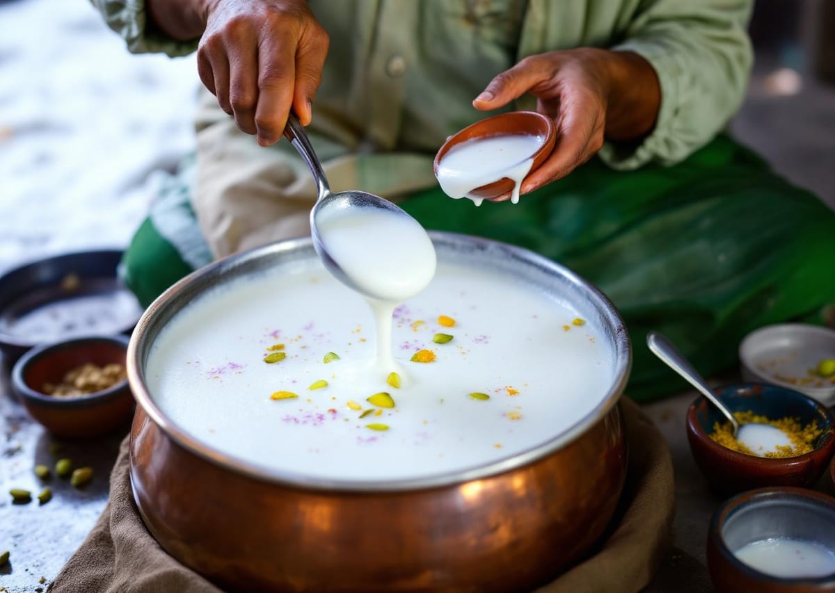 Сезонный десерт Daulat Ki Chaat — воздушное взбитое молоко с шафраном