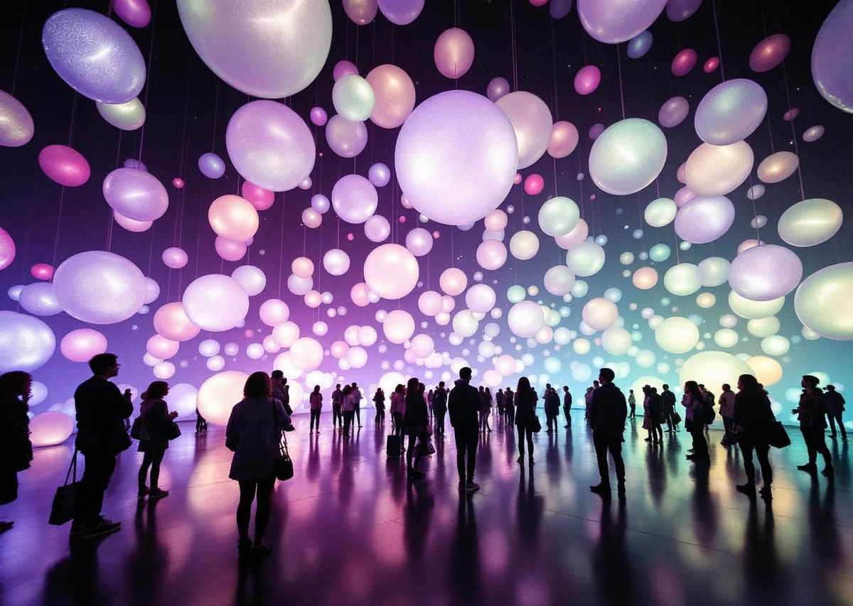 Зал с летающими шарами в TeamLab Bio Vortex